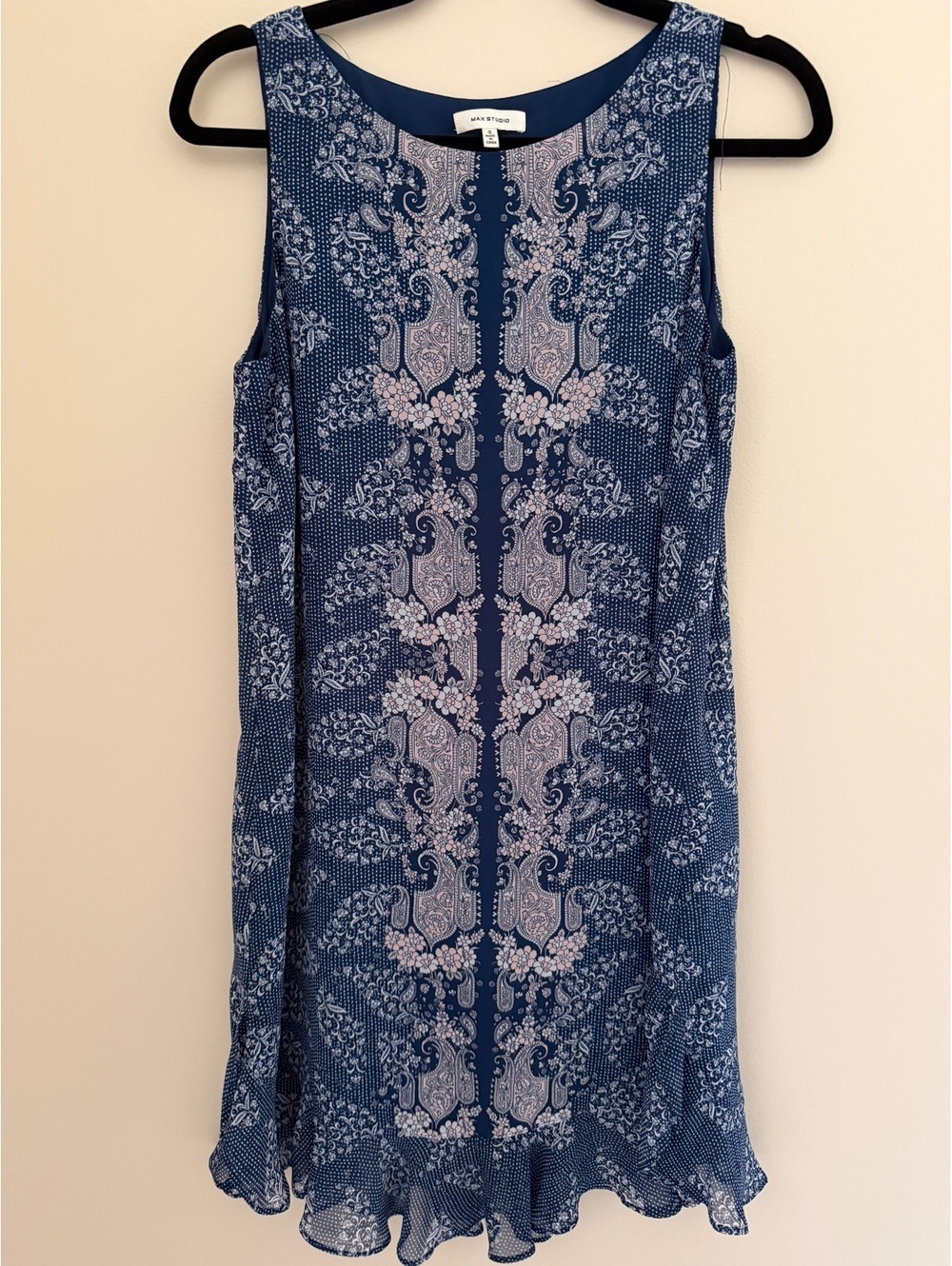 S Max Studio blue ruffle-trimmed dress
